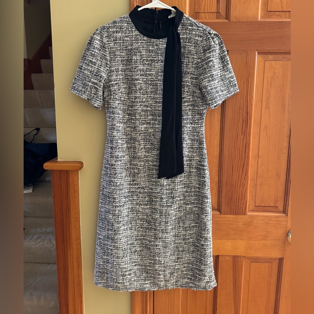 Free with Bundle -New—Perseption Black and White Tweed Midi Dress with Neck Tie